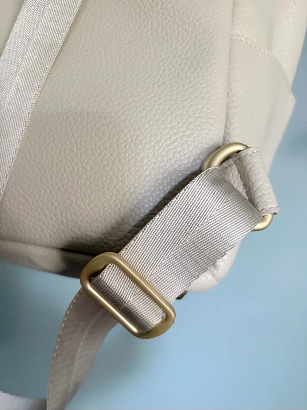 Freshly Picked Cream Pebbled Faux Leather Backpack with Gold Logo